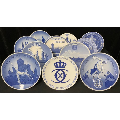 46 - A Royal Copenhagen commemorative plate, Esbjerg 1868 - 1918, printed with a port, 20.5cm, printed ma... 