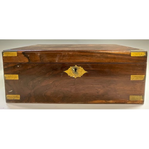 68 - A George IV brass bound rosewood rectangular campaign writing box, fitted interior, flush military h... 