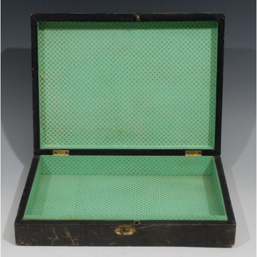 77 - A Victorian rectangular embossed Morocco leather patent document box, with Royal coat of arms in gil... 