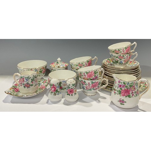 99 - A Crown Staffordshire floral printed part tea set for six