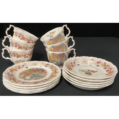 104 - A set of six Royal Doulton Brambly Hedge Autumn pattern teacups, five saucers, five tea plates