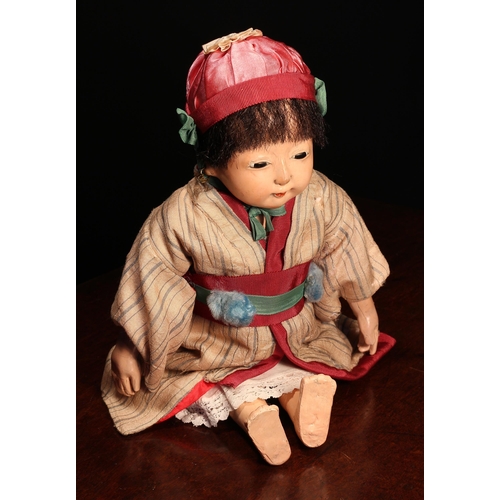 121 - A Japanese gofun Ichimatsu traditional play doll, the gofun head head with inset fixed eyes and pain... 