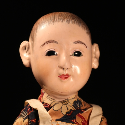 141 - A Japanese gofun Ichimatsu traditional play doll, the gofun head head with inset fixed eyes and pain... 