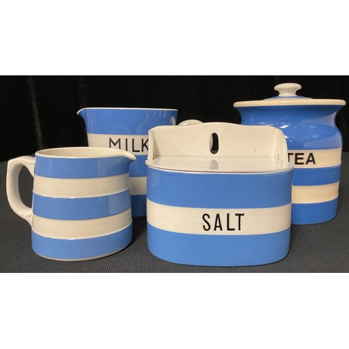 591 - A TG Green Cornish ware salt box; others, tea cannister and cover, 15cm; milk jug and cream jug, pri... 