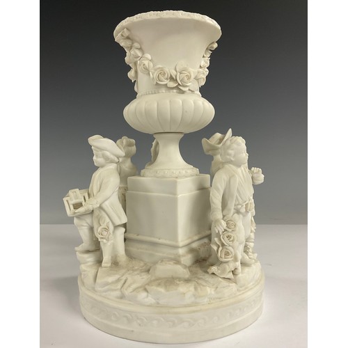 600 - A Rudolstadt Volkstedt bisque centrepiece, 21cm high, faults, c.1895