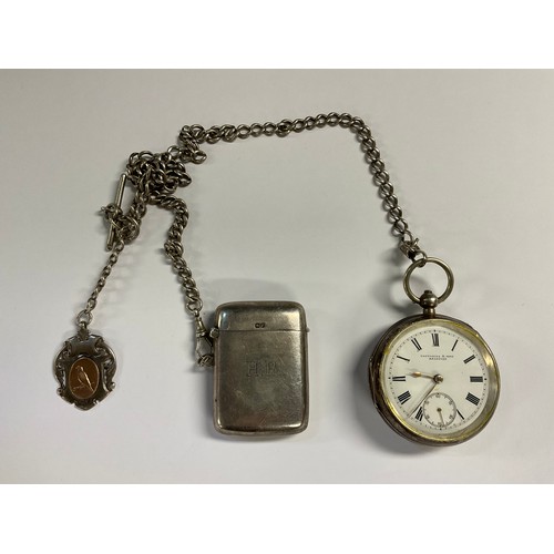 614 - A Victorian silver open face pocket watch, Fattorini & Sons, white enamel dial, Roman numerals, subs... 