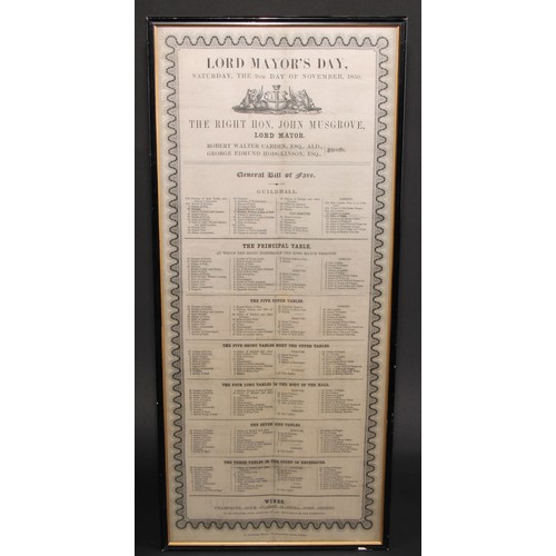 715 - City of London & Political History - a 19th century silk souvenir bill or menu, Lord Mayor’s Day, Sa... 