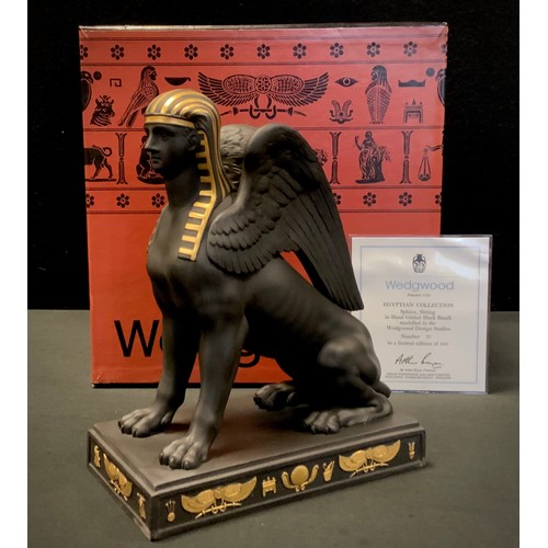 1 - A Wedgwood limited edition Gilded Black Basalt figure Sitting Sphinx, limited edition no. 71 of 100,... 