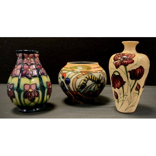 4 - Moorcroft ovoid Hartgring vase, designed by By Emma Bosson's, 12cm high, others 'Violet' pattern vas... 