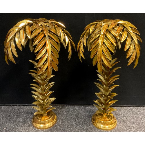 26 - A pair of gold palm tree table lamps, 72cm high (2)