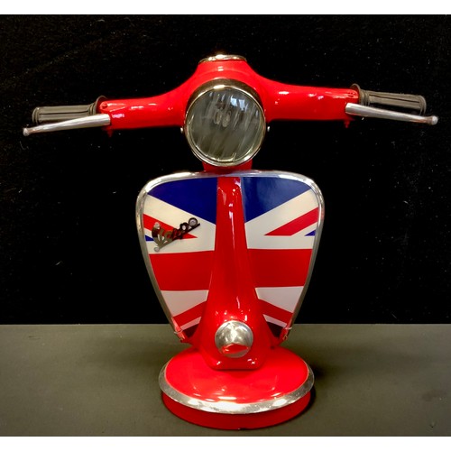 31 - A novelty Vespa Scooter Table lamp, in red with Union Jack Flag cowl, 33cm high.