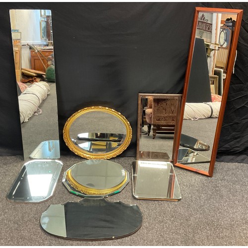 46 - Mid century and later wall mirrors, shaped bevelled glass, two tall dressing mirrors, (8).