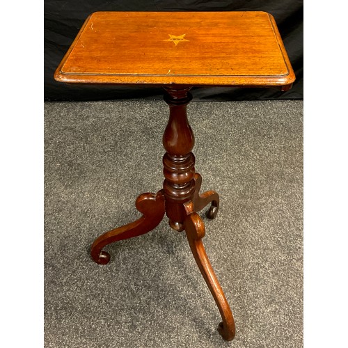 68 - A Victorian mahogany tripod table, rounded rectangular top with 'White Star Line' inspired marquetry... 