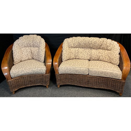 72 - A cane wicker-work conservatory suite - comprised of a two-seat sofa, pair of armchairs, footstool, ... 