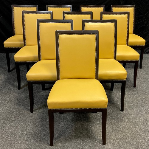 78 - A set of ten dining chairs, faux-leather upholstered backs and seats, sprung seats, 90.5cm high x 50... 