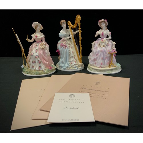 83 - A set of three Royal Worcester The Graceful Arts collection limited edition figures, Music, Painting... 