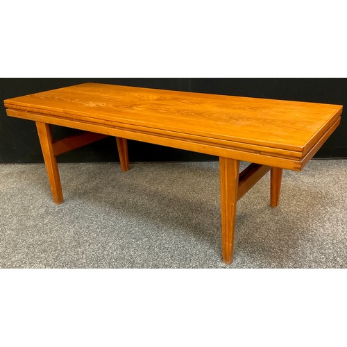 108 - Mid century design - a Teak, Kia Kristiansen type, Danish metamorphic coffee/dining table, 53.5cm hi... 