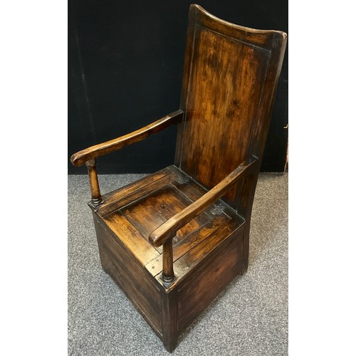 109 - A 19th century style Welsh box-chair / lambing chair, 124cm high x 56.5cm wide x 63cm deep.