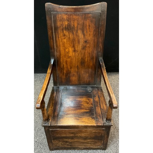 109 - A 19th century style Welsh box-chair / lambing chair, 124cm high x 56.5cm wide x 63cm deep.