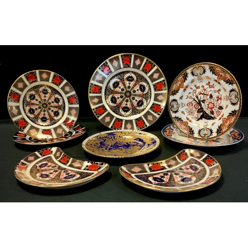 112 - Royal Crown Derby - 1128 Imari, 27cm diameter,  pair side plates, 21.5cm diameter,  pair of crescent... 