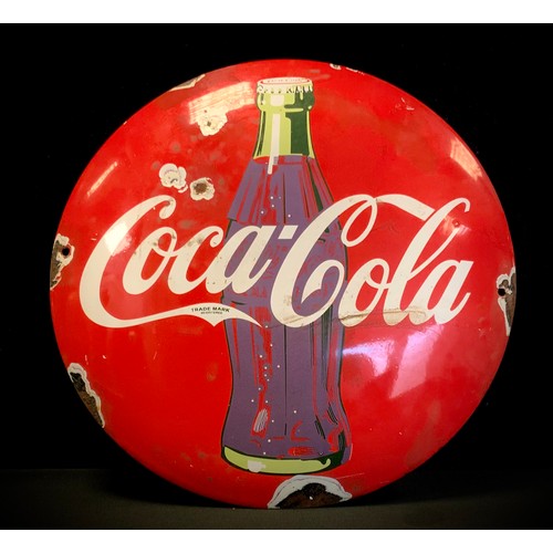 188 - A reproduction Coca-Cola advertising sign, slightly domed circular body , 28cm diameter