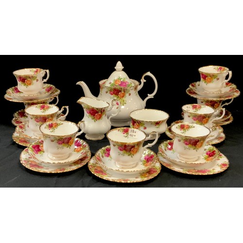 218 - A Royal Albert 'Old Country roses' tea service for ten including; a tea pot, sugar bowl, milk jug an... 