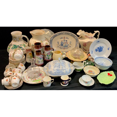 228 - Ceramics - A Royal Copenhagen plate,25cm dia    ,Clarice Cliff moulded jug, a group of three graduat... 