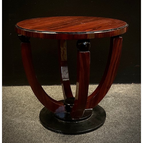 245 - A reproduction Art Deco style occasional table, circular top, cradle-type pedestal base, stepped cir... 