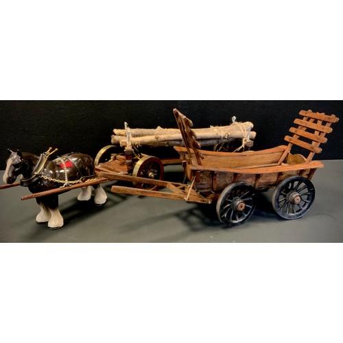 253 - A scratch built replica of a logging wagon, as used for the trees for HMS Victory, adjustable length... 