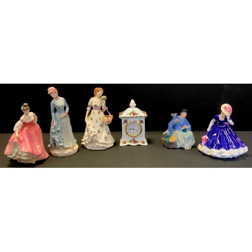 259 - A Royal Doulton figure, 'Tuppence a bag', other figures, Royal Albert, and Royal Worcester;  an Old ... 