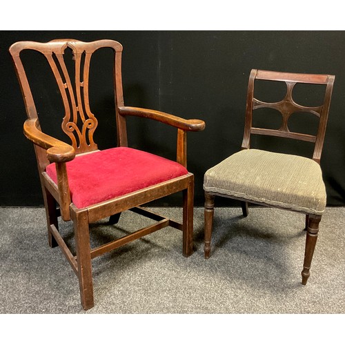 265 - A 19th century ‘Chippendale Revival’, open armchair, carved Wheatsheaf splat, drop-in seat, square l... 