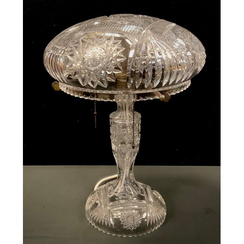 286 - A mid 20th century cut glass mushroom lamp.