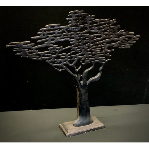 289 - A large cast metal tree of life table lamp, 75cm high, 82cm wide