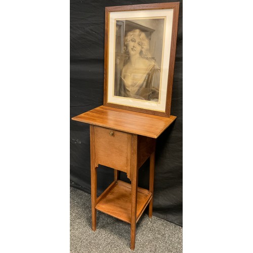 292 - An Edwardian mahogany bedside pot-cabinet, 74cm high x 50.5cm wide x 32.5cm deep;  a framed print, p... 