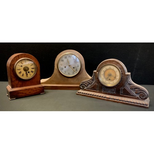 296 - Clocks - A Winterhalder & Hofmeier oak mantel clock, eight day movement, Edwardian clock, French clo... 