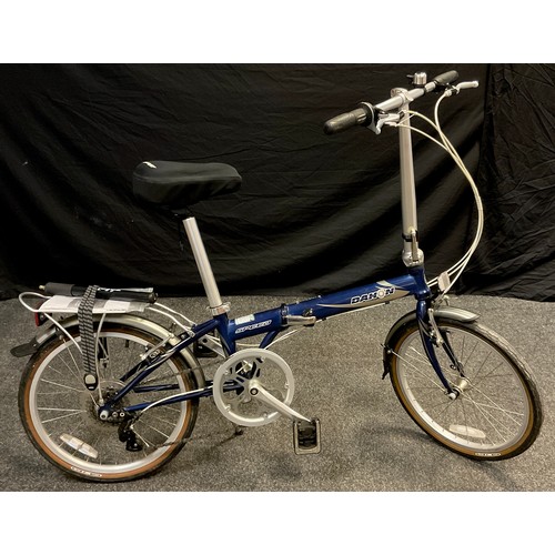 298 - A Dahon 7 speed folding bicycle, blue frame, adjustable seat, 39cm diameter wheels.