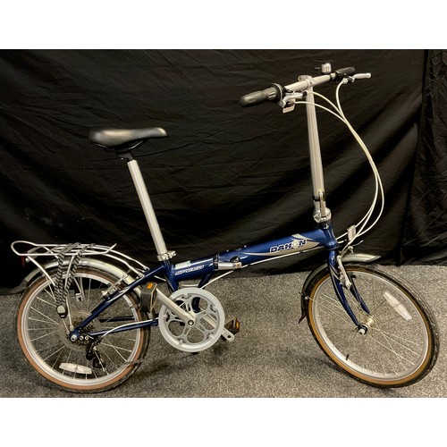 299 - A Dahon 7 speed folding bicycle, blue frame, adjustable seat, 39cm diameter wheels.