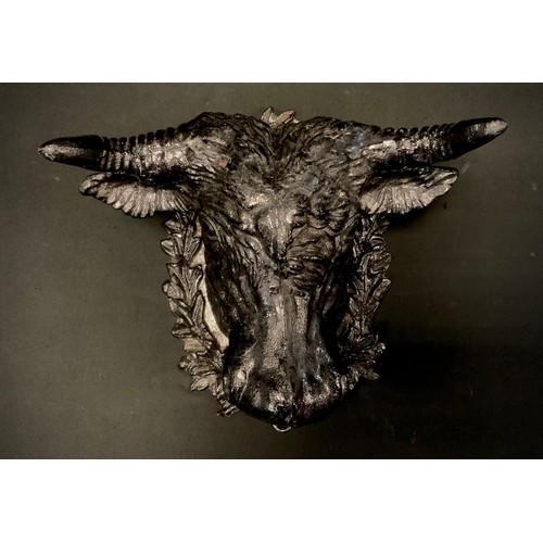 308 - A cast iron bulls head, 27cm x 27cm.