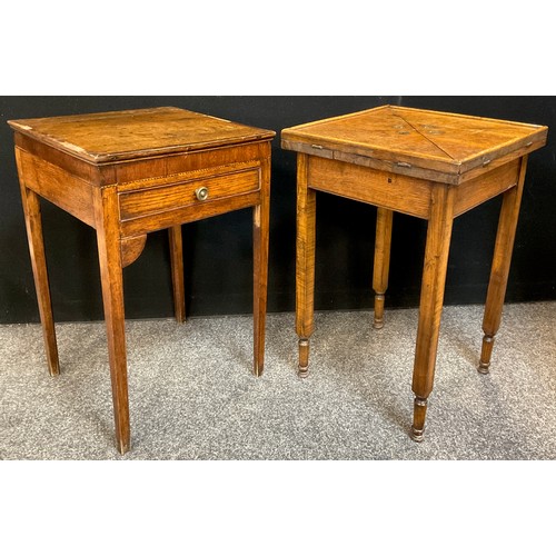 313 - A 19th century oak envelope card table, 70cm high x 45.5cm x 45.5cm;  a George III oak side table, 7... 