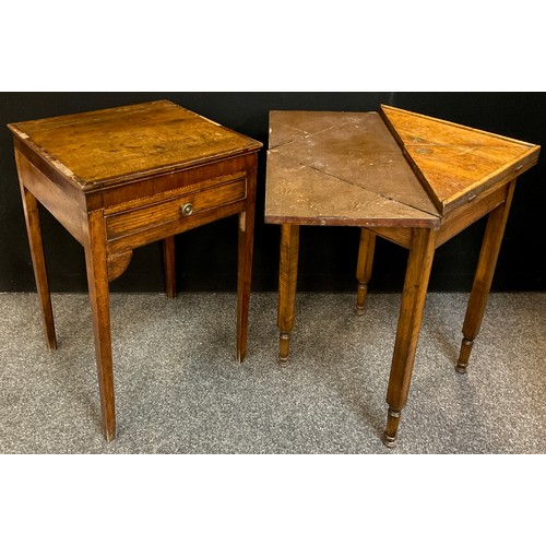 313 - A 19th century oak envelope card table, 70cm high x 45.5cm x 45.5cm;  a George III oak side table, 7... 