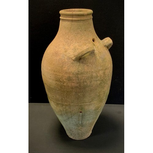 321 - After the Antique, a large terracotta amphora, ring neck, twin looping handles to one side, 66cm hig... 