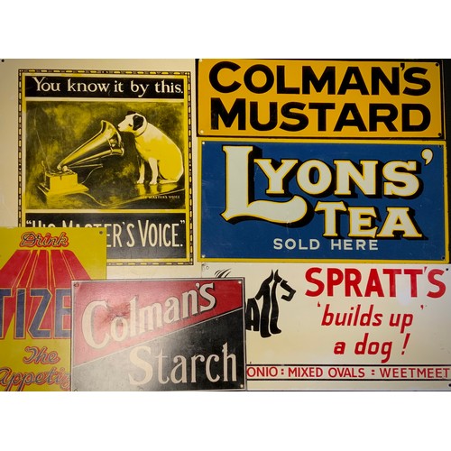 325 - Signs advertising 'Lyons's tea', 'Spratts', 'Tizer' , 'Colman's Starch'; etc (Modern)(6)