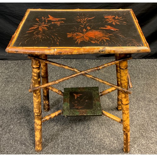 288A - An early to mid 20th century Japanese bamboo and lacquered side table, painted top and under tier, d... 