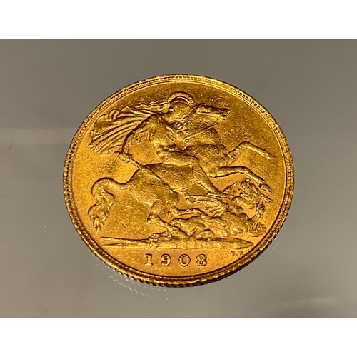 416 - An Edward VII half Sovereign, 1908, London mint, 4g