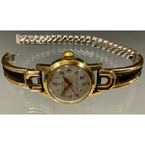 429 - A Tudor (Rolex) ladies Precision shock resistant gold plated wristwatch, ref 7920, 20mm case, textur... 