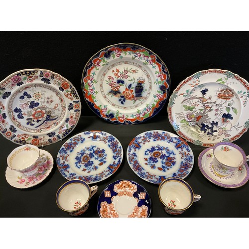 80A - Ceramics -  a pair of late 19th century Sampson Hancock Derby trios, painted in the Imari pallet, pa... 