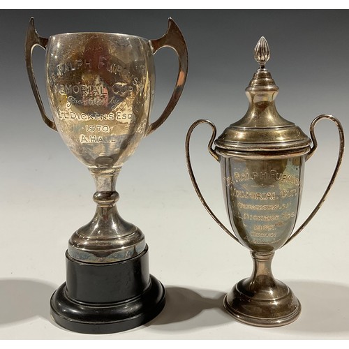 26 - A silver trophy and cover, Birmingham 1960; another similar, Birmingham 1967; 199.5g (2)