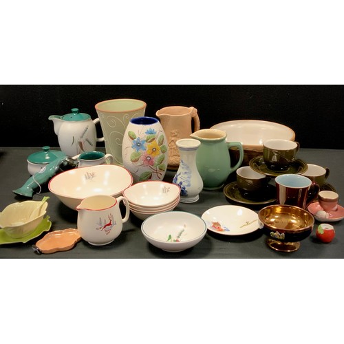 271A - Mid century ceramics including; Denby Green wheat ware, three dark green tea cups and saucers, Carlt... 