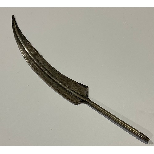 53 - A Continental silver novelty dip pen, as a feather quill, 21cm long, marked 800, c.1900