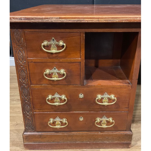 102 - A large Arts and Crafts mahogany partners’ desk, rectangular top above an arrangement of drawers, sl... 